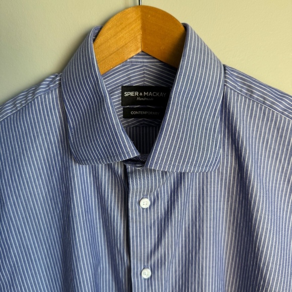 Spier & Mackay‎ Handmade Men's Pinstripe Long Sleeve Button Up Shirt Purple 16.5 - Picture 4 of 13